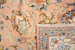 Full view of 1990s Kashmar rug from Iran / Persia, 337 × 248 cm in Terracotta tones