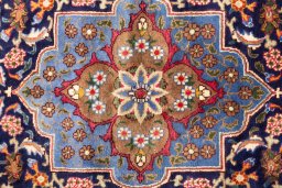 Full view of 1975s Kashmar rug from Iran / Persia, 195 × 105 cm in Dark blue tones