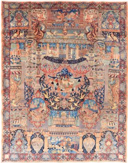 Full view of 1960s Kashmar rug from Iran / Persia, 385 × 300 cm in Multi Color tones