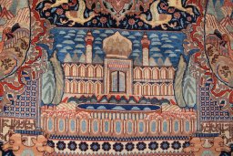 Close-up detail of 1960s Kashmar rug from Iran / Persia showing Wool weave