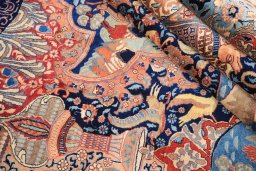 Surface texture of 1960s Kashmar rug with natural Wool and intricate pattern