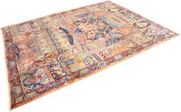 Corner detail of 1960s Kashmar rug showing border pattern and Wool pile