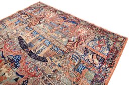 Surface texture of 1960s Kashmar rug with natural Wool and intricate pattern