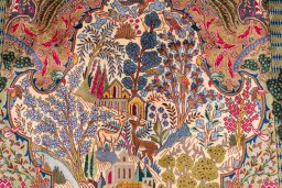 Full view of 1960s Kashmar rug from Iran / Persia, 398 × 296 cm in Multi Color tones
