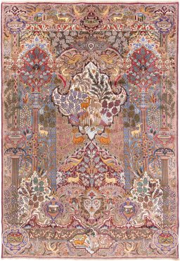 Full view of 1960s Kashmar rug from Iran / Persia, 357 × 246 cm in Multi Color tones