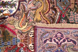 Close-up detail of 1960s Kashmar rug from Iran / Persia showing Wool weave