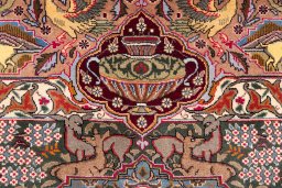 Corner detail of 1960s Kashmar rug showing border pattern and Wool pile