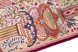 Backside of handmade 1965s Kashmar rug showing knot structure and weave density