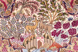 Corner detail of 1965s Kashmar rug showing border pattern and Wool pile