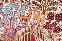 Close-up detail of 1960s Kashmar rug from Iran / Persia showing Wool weave