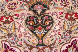 Surface texture of 1960s Kashmar rug with natural Wool and intricate pattern