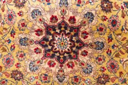 Full view of 1977s Kashmar rug from Iran / Persia, 208 × 105 cm in Cream tones