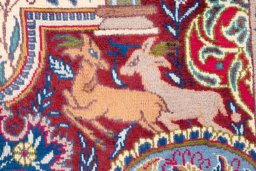 Close-up detail of 2006s Kashmar rug from Iran / Persia showing Wool weave