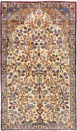 Full view of 2002s Kashmar rug from Iran / Persia, 195 × 113 cm in Beige tones