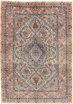 Full view of 1990s Kashmar rug from Iran / Persia, 285 × 205 cm in Cream tones