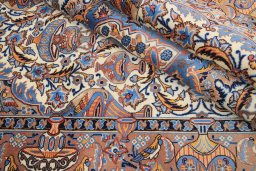Backside of handmade 1990s Kashmar rug showing knot structure and weave density
