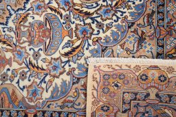 Full view of 1990s Kashmar rug from Iran / Persia, 285 × 205 cm in Cream tones