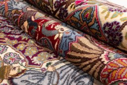 Close-up detail of 2018s Kashmar rug from Iran / Persia showing Wool weave