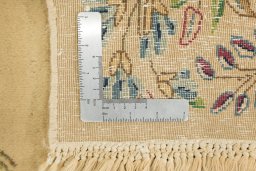 Close-up detail of 1960s Kerman rug from Iran / Persia showing Wool weave