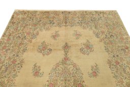 Surface texture of 1960s Kerman rug with natural Wool and intricate pattern