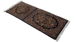 Corner detail of 1970s Kerman rug showing border pattern and Wool pile