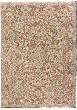Full view of 1970s Kerman rug from Iran / Persia, 400 × 300 cm in Multi Color tones