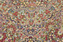 Full view of 1970s Kerman rug from Iran / Persia, 400 × 300 cm in Multi Color tones