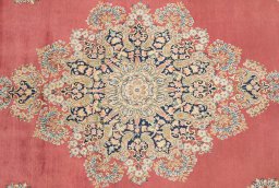 Close-up detail of 1950s Kerman rug from Iran / Persia showing Wool weave