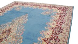 Surface texture of 1960s Kerman rug with natural Wool and intricate pattern