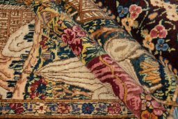 Corner detail of 1960s Kerman rug showing border pattern and Wool pile