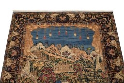 Surface texture of 1960s Kerman rug with natural Wool and intricate pattern