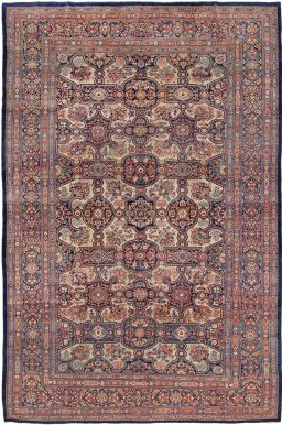 Full view of 1900s Kerman rug from Iran / Persia, 511 × 333 cm in Cream tones