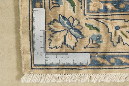 Full view of 1930s Kerman rug from Iran / Persia, 456 × 95 cm in Beige tones