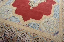 Close-up detail of 2000s Kerman rug from Iran / Persia showing Wool weave