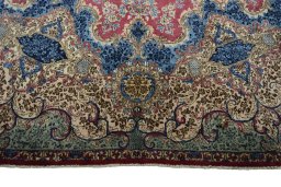 Full view of 1930s Kerman rug from Iran / Persia, 529 × 355 cm in Red tones