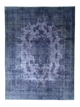Full view of 1970s Kerman rug from Iran / Persia, 400 × 299 cm in Blue tones