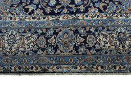 Full view of 2000s Kerman rug from Iran / Persia, 414 × 302 cm in Blue tones