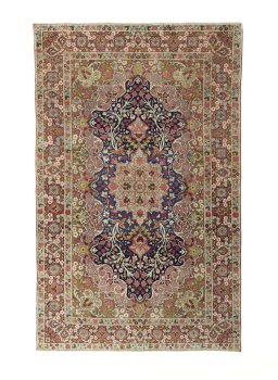 Full view of 1930s Kerman rug from Iran / Persia, 212 × 133 cm in Multi Color tones