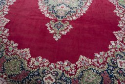 Close-up detail of 1970s Kerman rug from Iran / Persia showing Wool weave