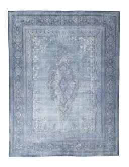 Full view of 1970s Kerman rug from Iran / Persia, 391 × 297 cm in Blue tones