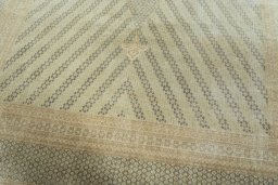 Close-up detail of 1970s Kerman rug from Iran / Persia showing Wool weave