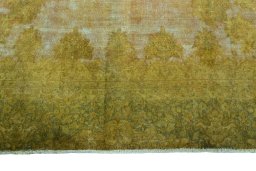 Full view of 1970s Kerman rug from Iran / Persia, 374 × 285 cm in Yellow tones