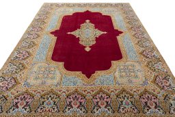 Surface texture of 1970s Kerman rug with natural Wool and intricate pattern