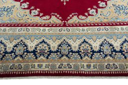 Full view of 2000s Kerman rug from Iran / Persia, 391 × 270 cm in Red tones