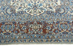 Full view of 2000s Kerman rug from Iran / Persia, 283 × 218 cm in Beige tones