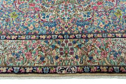 Full view of 2000s Kerman rug from Iran / Persia, 255 × 153 cm in Beige tones