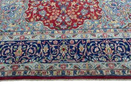 Full view of 2000s Kerman rug from Iran / Persia, 407 × 307 cm in Red tones