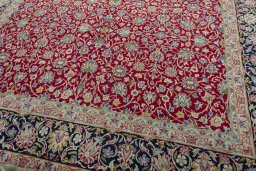 Close-up detail of 2000s Kerman rug from Iran / Persia showing Wool weave