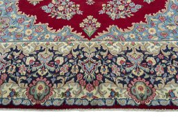 Full view of 2000s Kerman rug from Iran / Persia, 385 × 310 cm in Red tones