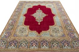 Surface texture of 2000s Kerman rug with natural Wool and intricate pattern